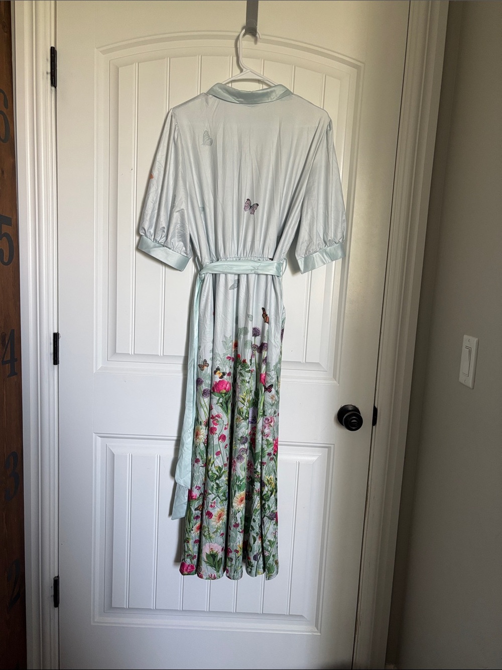 Light blue Floral Butterfly Tie-Waist Maxi Dress